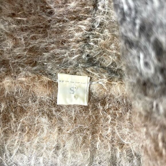 MOHAIR Wool Blend Open Front Shawl Collar Striped Brown Cardigan Size S - Picture 7 of 7